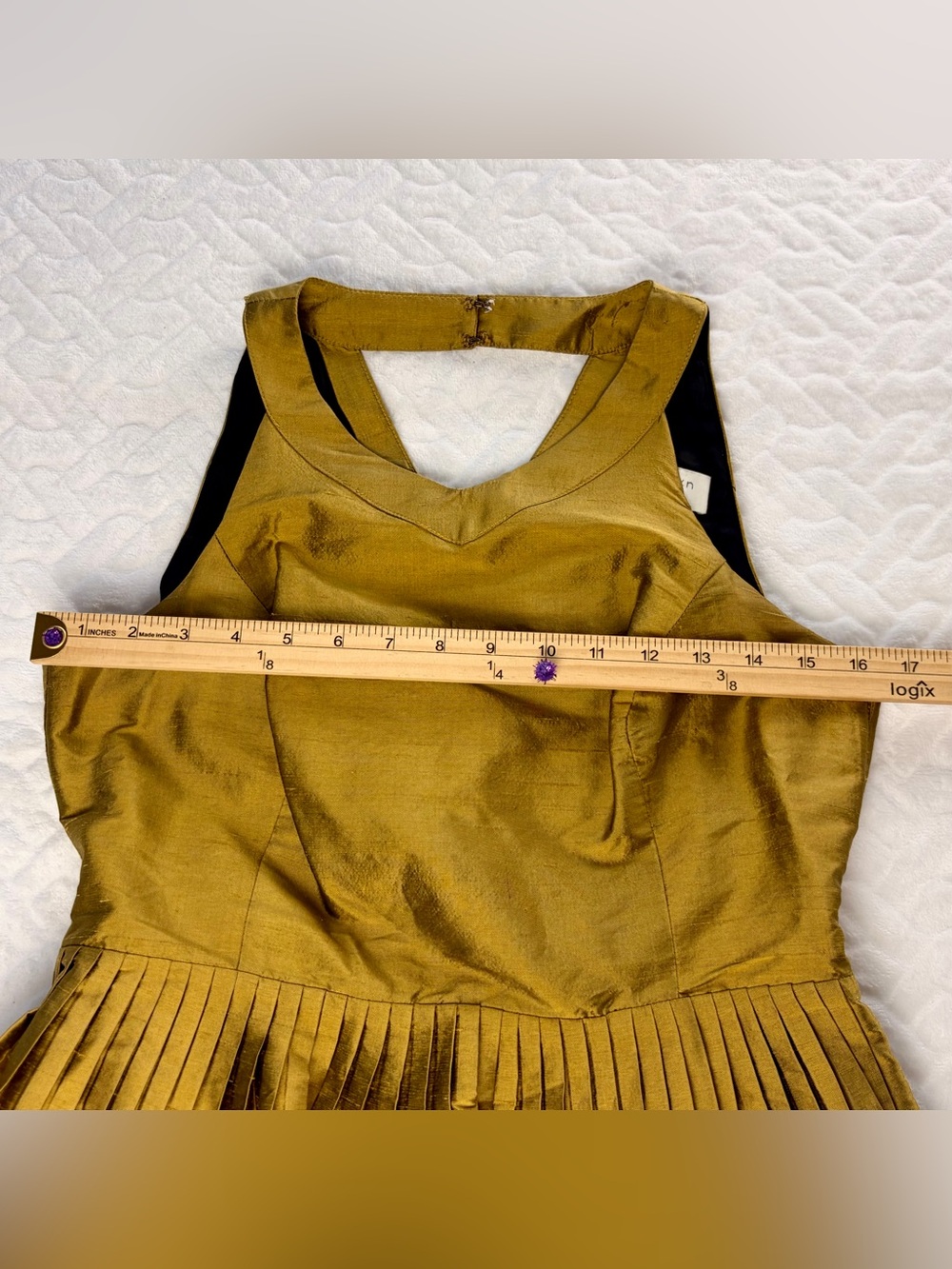 Anthropologie 100% Silk mustard Harlyn Lillie dress Size M with Pockets. - Picture 9 of 11